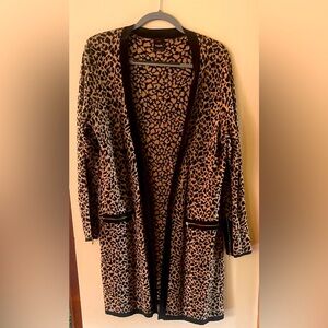 Rafaella Leopard Print Women's Knit Sweater, Zippers on Sleeves & Pocket 37"long